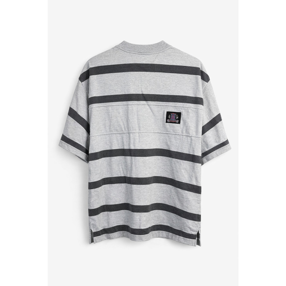 Nuovo Industrial Vintage 90's Striped Rugby Shirt Grey Oversized Crewneck
